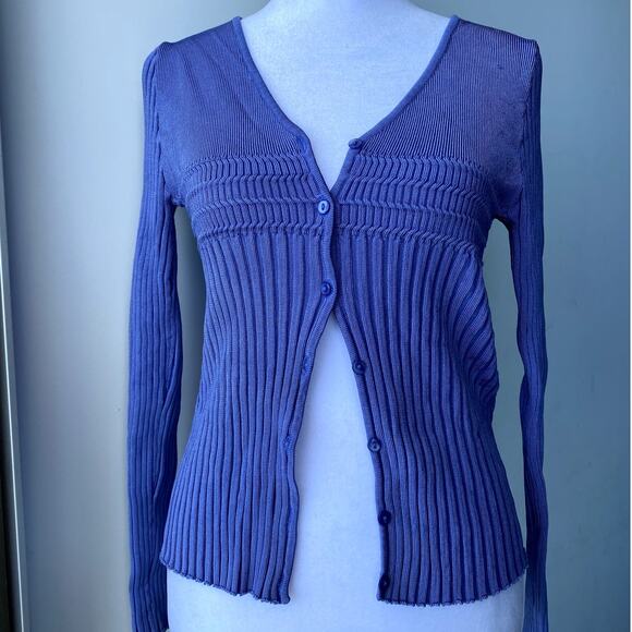 Blue Vintage Belldini Long Sleeve Button Down Stretch Cable Knit Cardigan - Picture 1 of 6